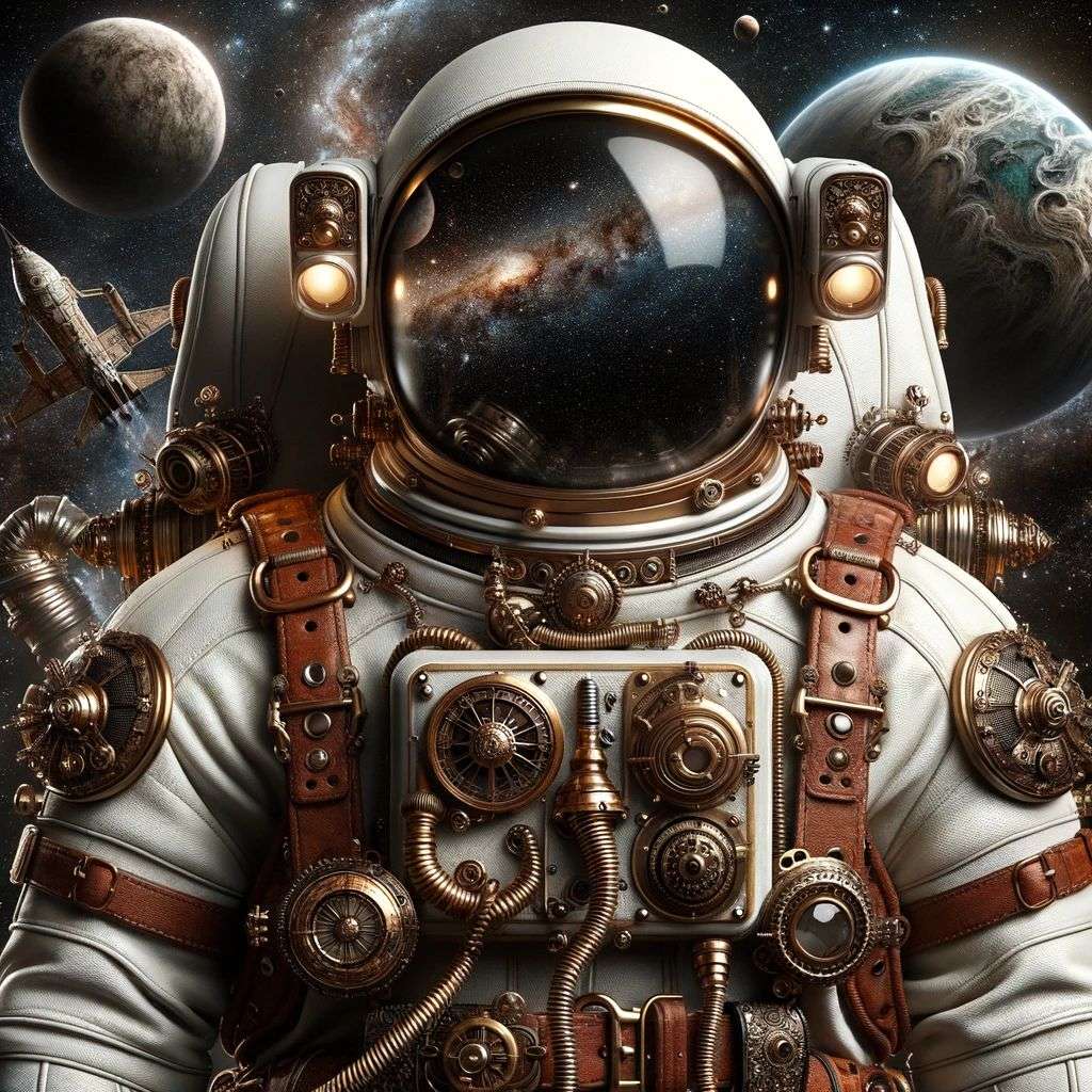 an astronaut, digital art, steampunk